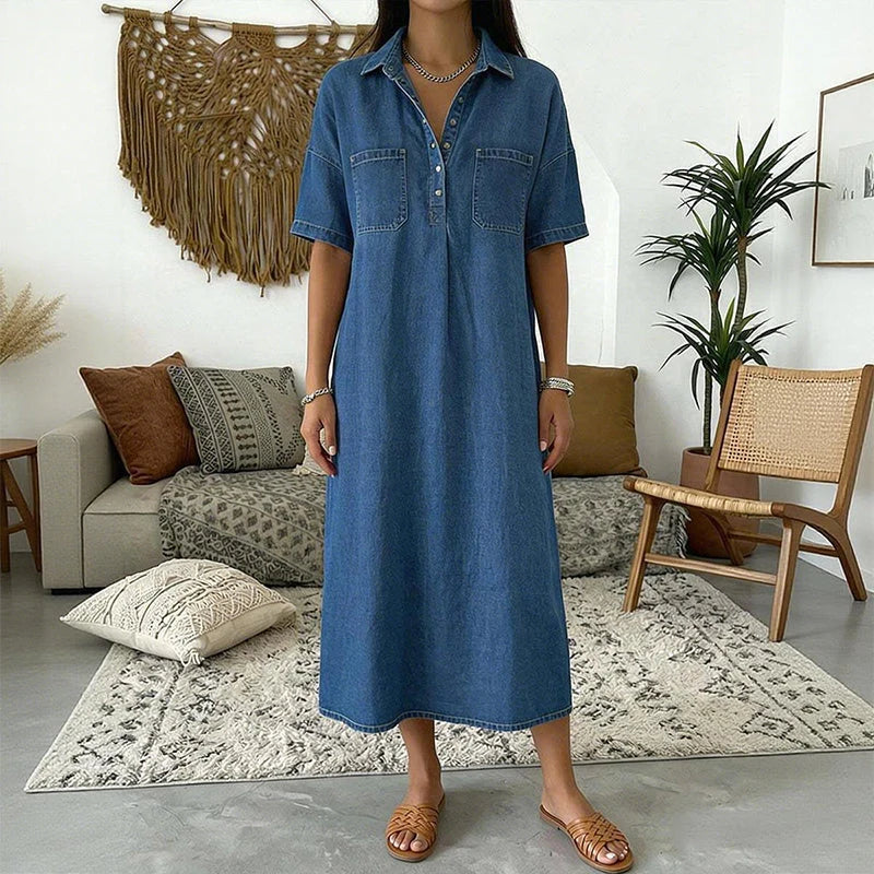 👗Flash Sale 50% OFF NOW 👖 Casual Pocket Denim Midi Shirt Dress – comfortable and versatile