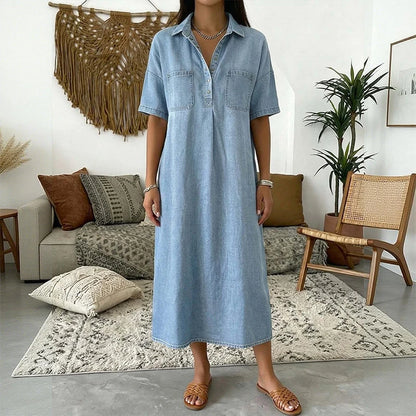👗Flash Sale 50% OFF NOW 👖 Casual Pocket Denim Midi Shirt Dress – comfortable and versatile