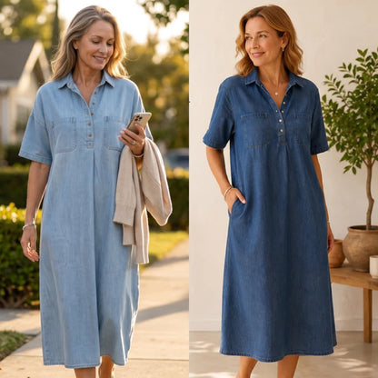 👗Flash Sale 50% OFF NOW 👖 Casual Pocket Denim Midi Shirt Dress – comfortable and versatile