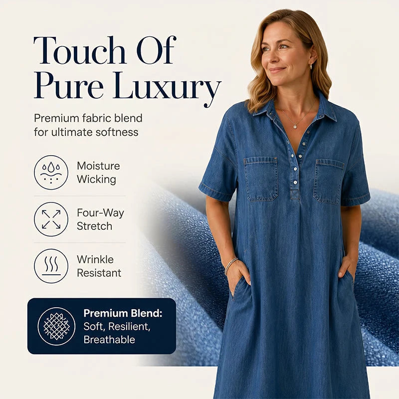 👗Flash Sale 50% OFF NOW 👖 Casual Pocket Denim Midi Shirt Dress – comfortable and versatile