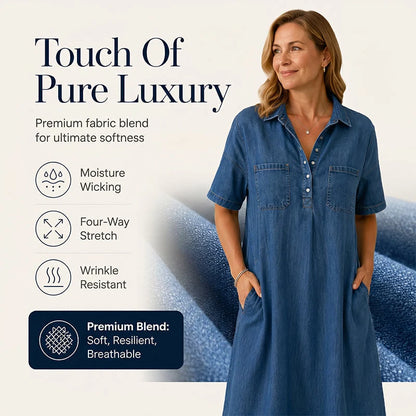 👗Flash Sale 50% OFF NOW 👖 Casual Pocket Denim Midi Shirt Dress – comfortable and versatile