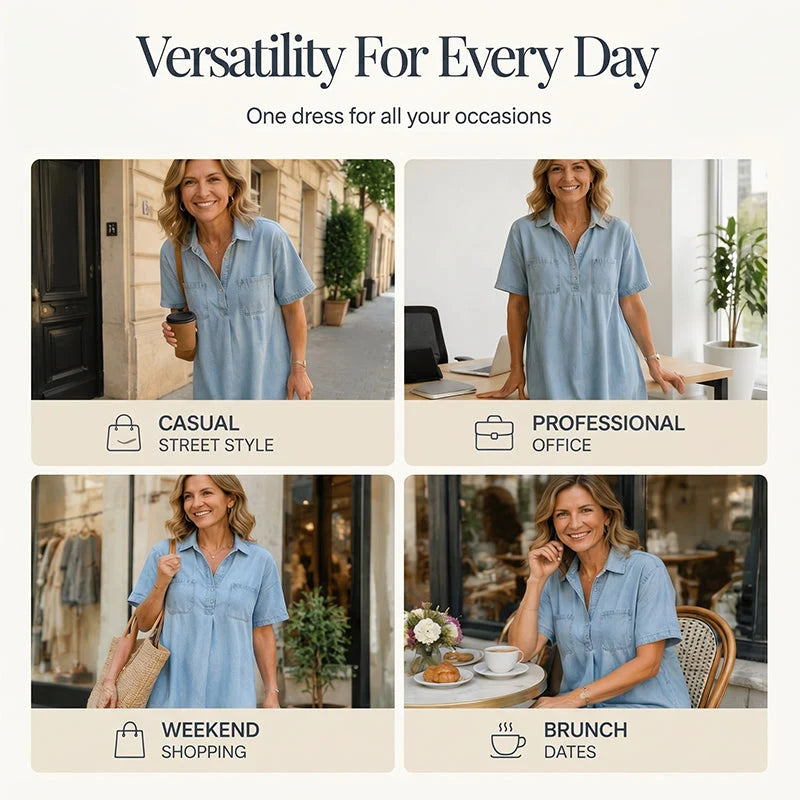 👗Flash Sale 50% OFF NOW 👖 Casual Pocket Denim Midi Shirt Dress – comfortable and versatile