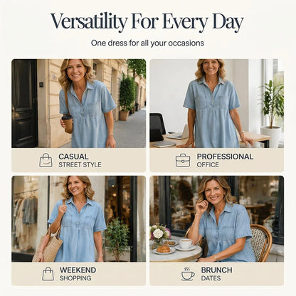 👗Flash Sale 50% OFF NOW 👖 Casual Pocket Denim Midi Shirt Dress – comfortable and versatile